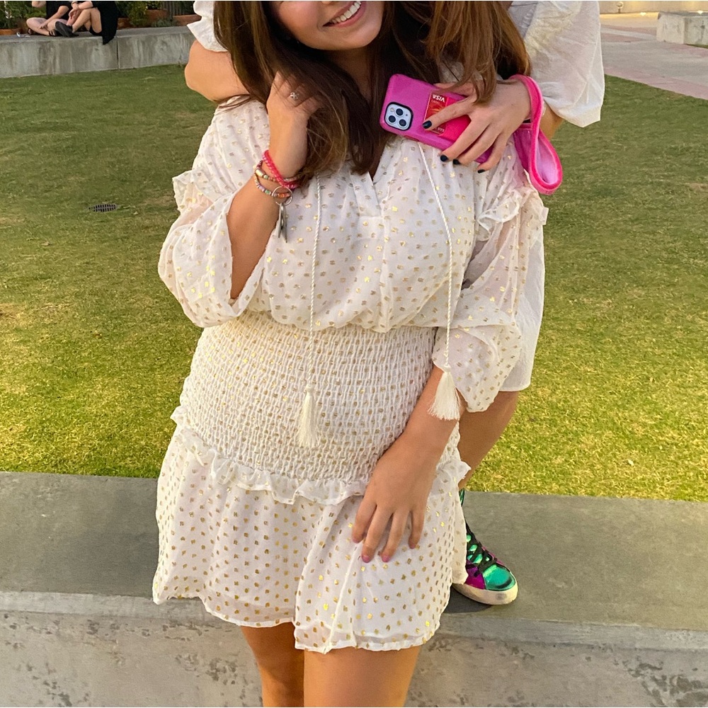 Aqua long sleeve smocked mini dress